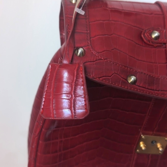 Vintage Real Croc Leather Burgundy Satchel Crossbody Purse Bag - Picture 11 of 12